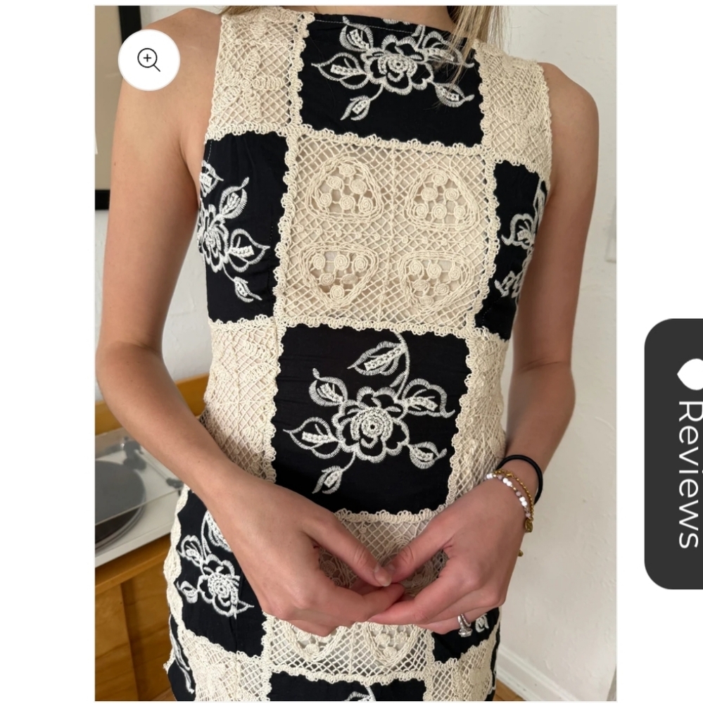 Sofie The Label NWT Teagan Crochet Tank Black and Cream Floral Lace Mini Dress M - Picture 2 of 7